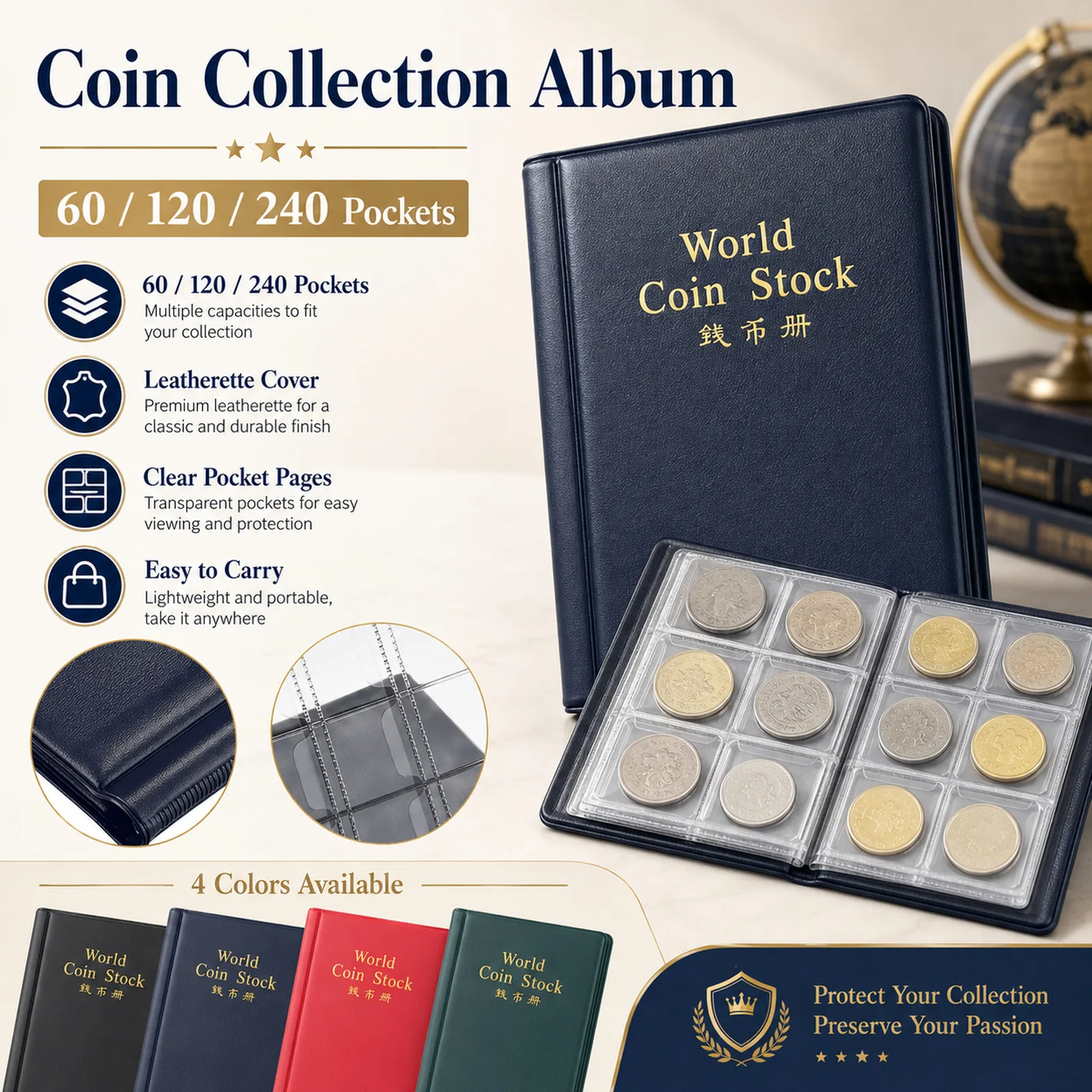 1pcs 60/120/240 Pockets Album For Coining Collection Book Home Decoration Photo Album Holders Collection Book Scrapbook