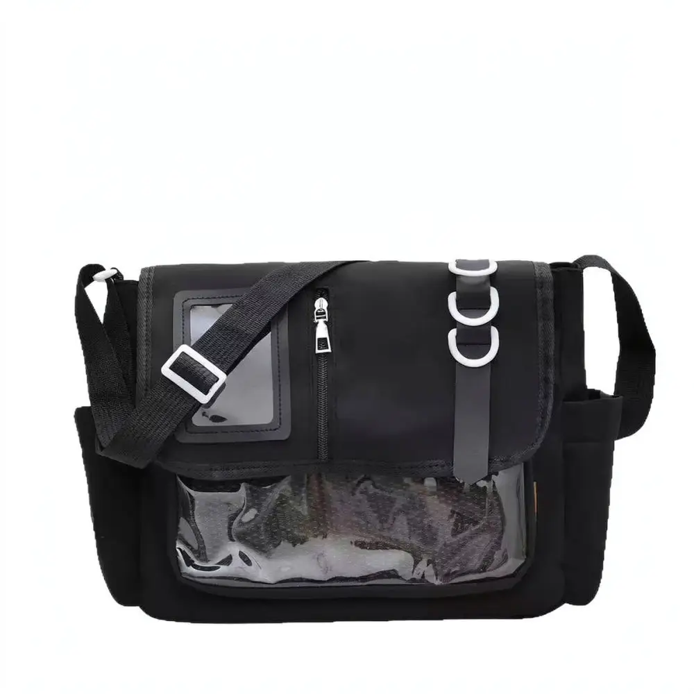 Preppy Style Ita Bag Clear Panel Nylon Tote Lightweight Crossbody Shoulder Bag School Aesthetic Purse For Students Daily