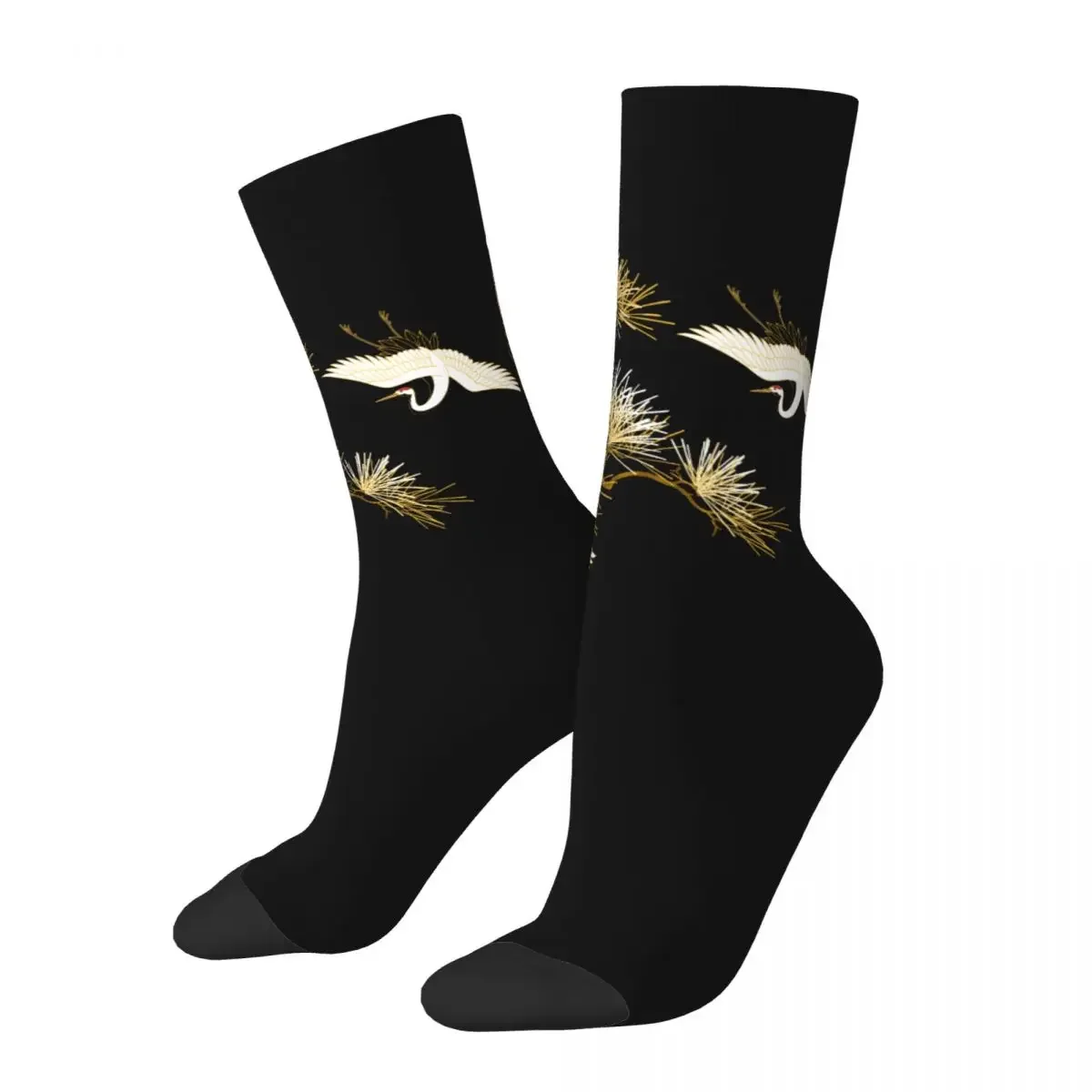 

Japanese Cranes Black Gold White Birds Socks Men Women Casual Socks Harajuku Spring Summer Autumn Winter Middle Tube Socks Gift