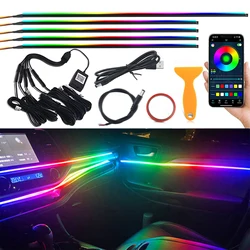 2/5/6 In 1 Car LED Ambient Lights Symphony Rainbow Interior RGB Neon Acrylic Strip Kit USB Atmosphere Lighting With APP Control