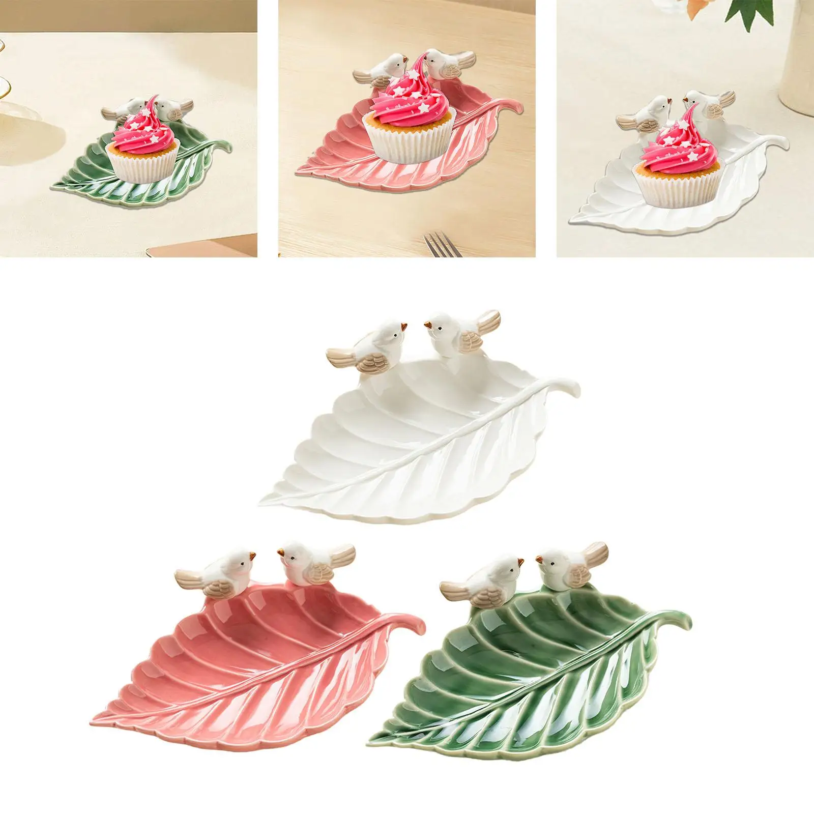Porcelain Shaped Earrings Jewelry Tray with Birds Statue Decorative 22x3cm Business Cards Holder for Dresser, Front Door