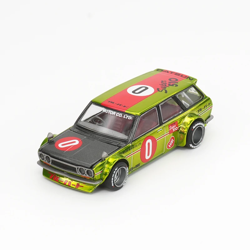 KHMG 510 Datsun 1:64 Wagon 0G FLO GEEL Te Openen Kap 164 Diecast Auto Model Kaido Huis MINIGT