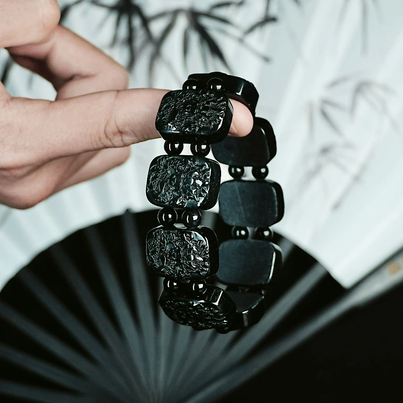 

Высококачественный натуральный жадеит класса А Mo Cui Kowloon Guard Dragon Bangle Мужской нефритовый браслет Атмосферное украшение для рук Подарочный амулет