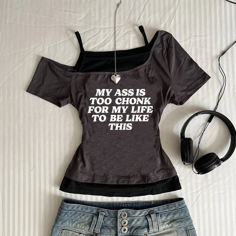 2000s Y2K الشارع الشهير الكلاسيكية المحاصيل الأعلى القوطية جماليات الشرير الصيف المرأة المحملة Harajuku الإبداعية إلكتروني نمط تي شيرت مطبوع