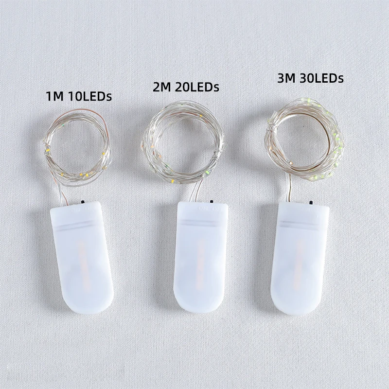 1-10Pcs Fairy Lights 1M 2M 3M 5M IP65 Waterproof Copper Wire String Lights CR2032 Button Battery Powered Warm White Yellow LED