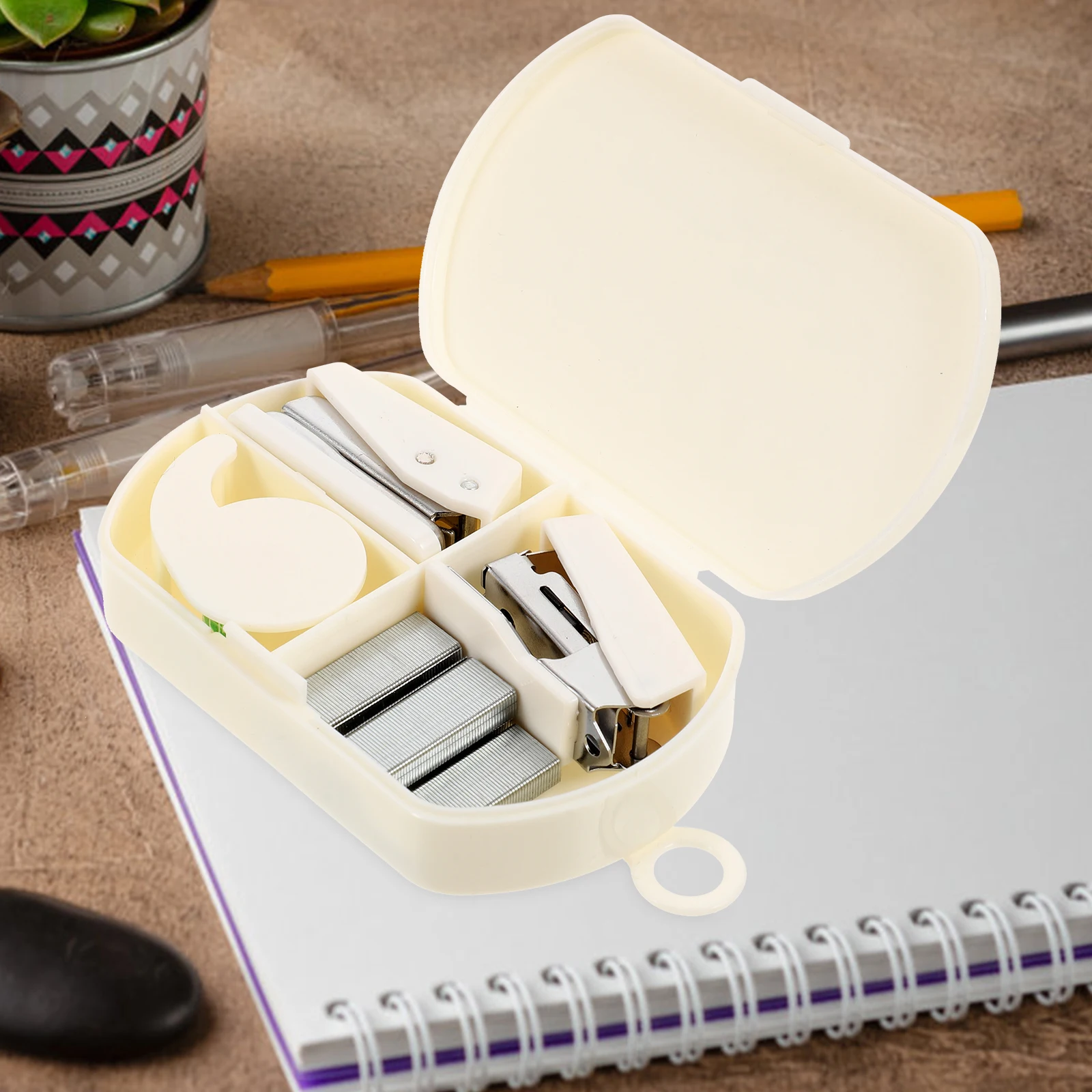 

Hand Tool Box Study Craft Tools Modern Desk Stapler Mini White Portable Scrapbook Kit Tape Dispenser Office Supply Travel Kit