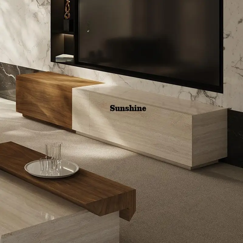 Natural Stone Media Console, Modern TV Stand with Soft-Closing Drawers, EO Certified & Spacious Storage, Customizable Design