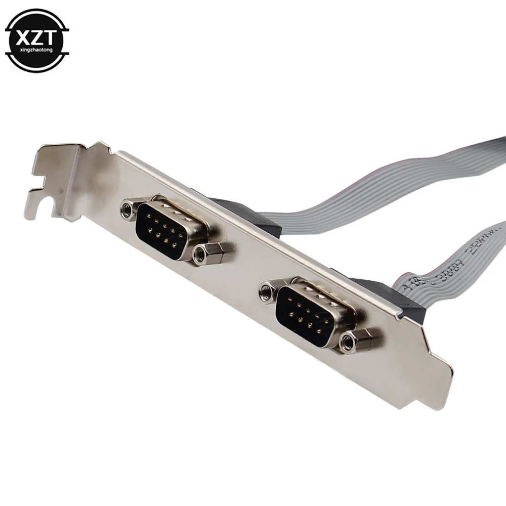 Placa base para chasis de PC, 2 puertos, serie RS232, DB9, puerto COM macho a IDC, Cable de 10 pines con extensor de soporte, Cable Cor