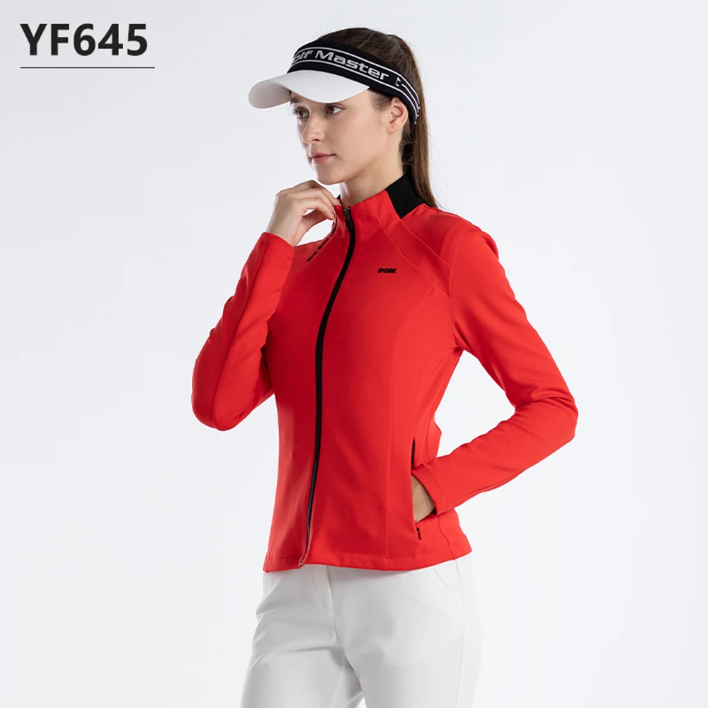 PGM Female Windproof Golf Jackets Ladies Waterproof Golf Outwear Full Zipper Windbreaker Long-sleeved Warm Coat Women Tops S-XL