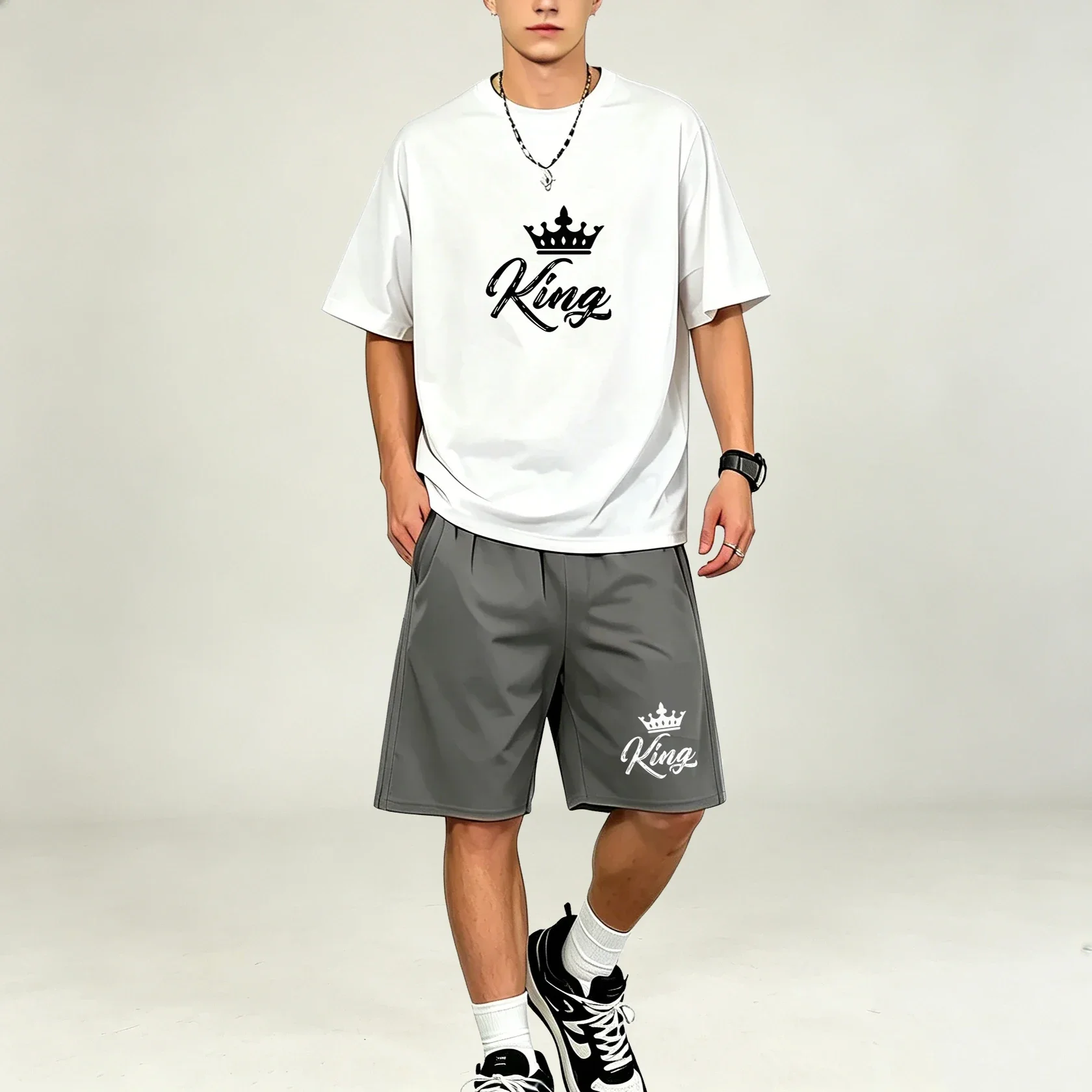 Men T‑Shirts Sets Quick Dry Running 2 Piece T‑Shirts Sets Crew Neck Tee Loose Training Shorts Light Daily Leisure Suit For Males