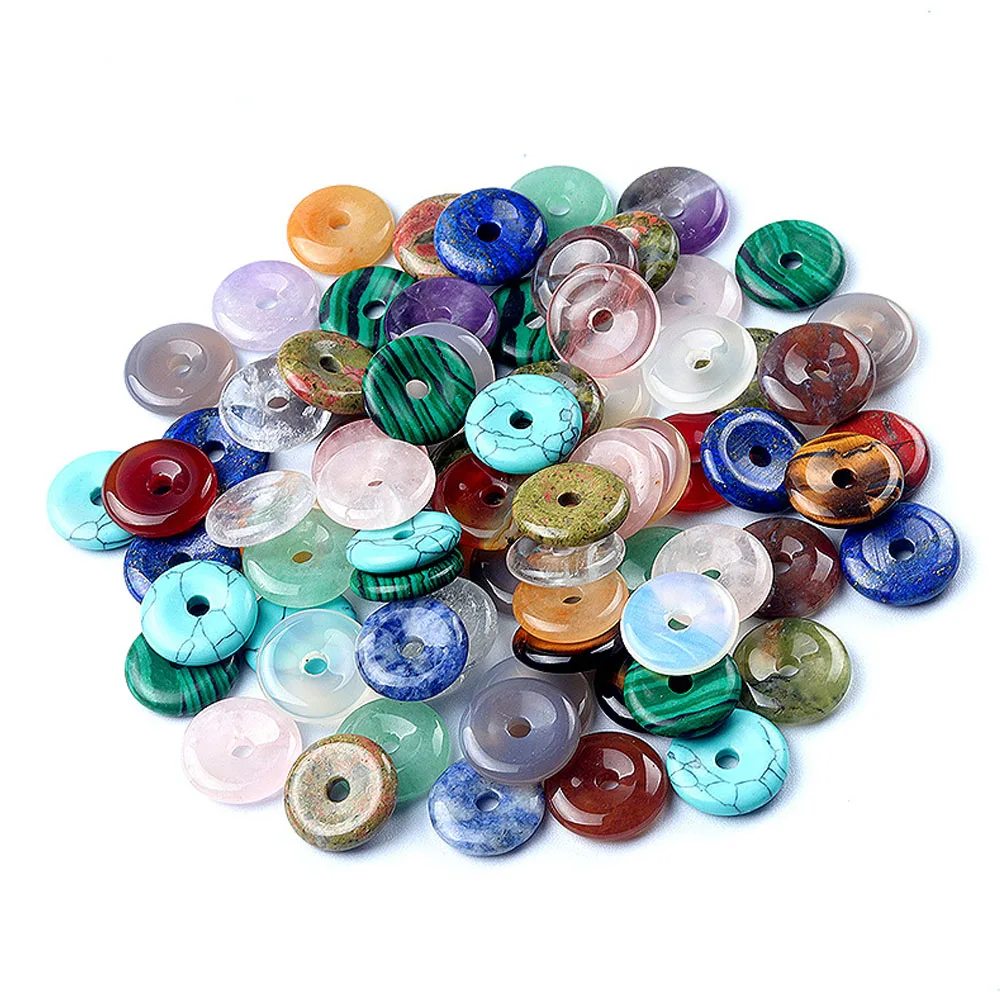 12-16mm Peace Buckle Natural Stone Crystal Agate Donut Pendant Large Hole Loop Beads for Jewelry Making DIY Necklace Accessories