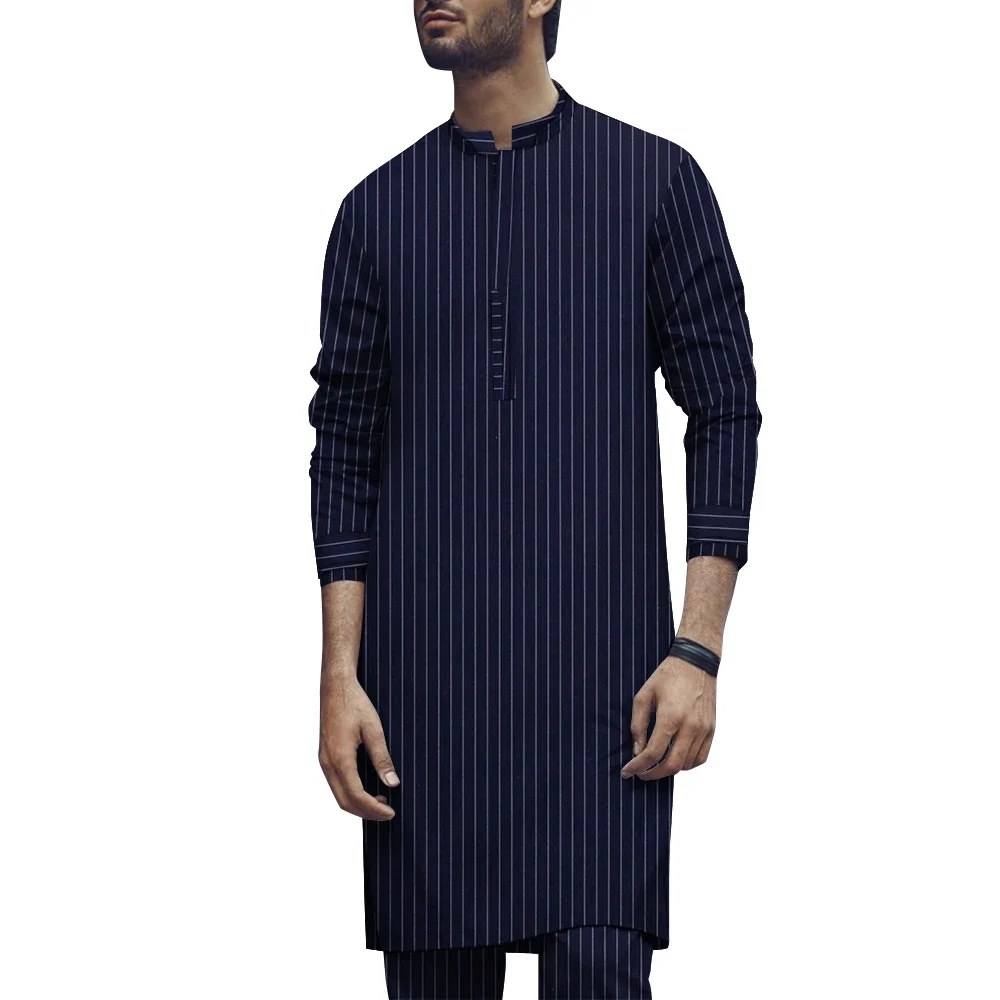 African Men's Long Sleeved Suit Two-piece Striped Fabric Business Casual Men's Top and Pants Traditional Clothing WYNT1680