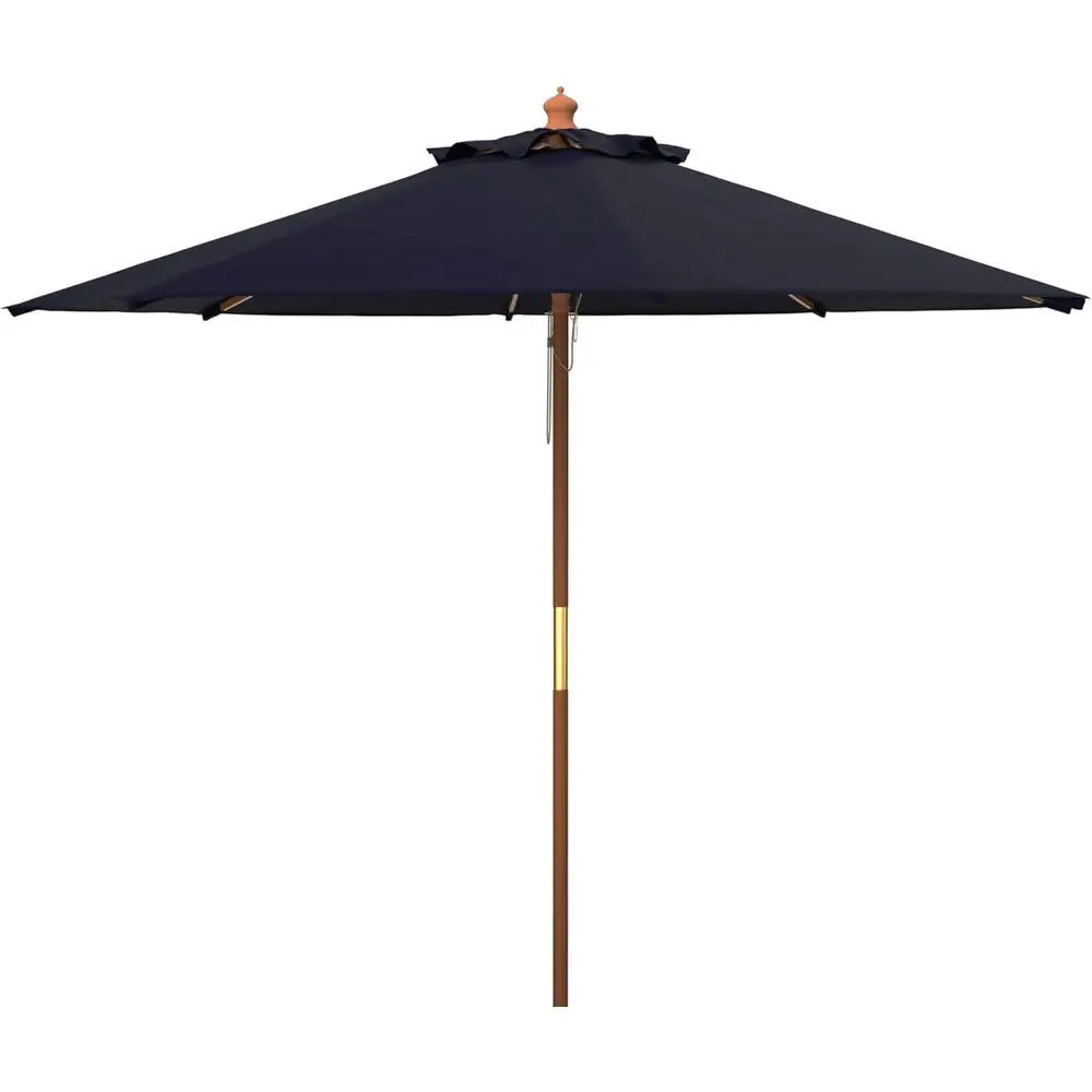 11-Foot White Wooden Pulley Market Umbrella for Outdoor Collection