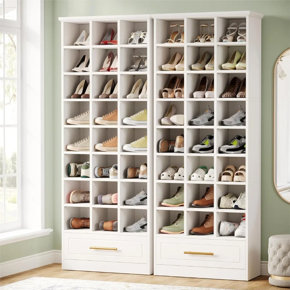 

9-layer shoe cabinet, 71 inch high wooden shoe rack, independent shoe cabinet with 24 small compartments and drawers