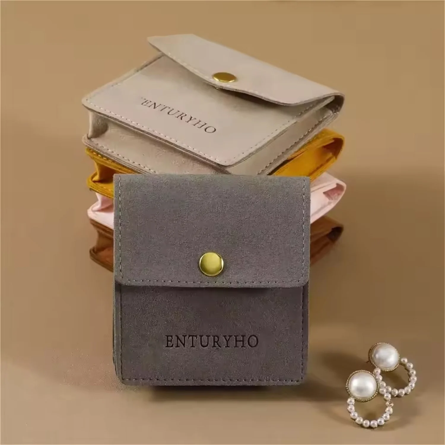 

Customized Microfiber Jewelry Bag Bags with Buttons, Personalized Debossed Logo Printed Jewelry Bags Ring Brooch Bracelet