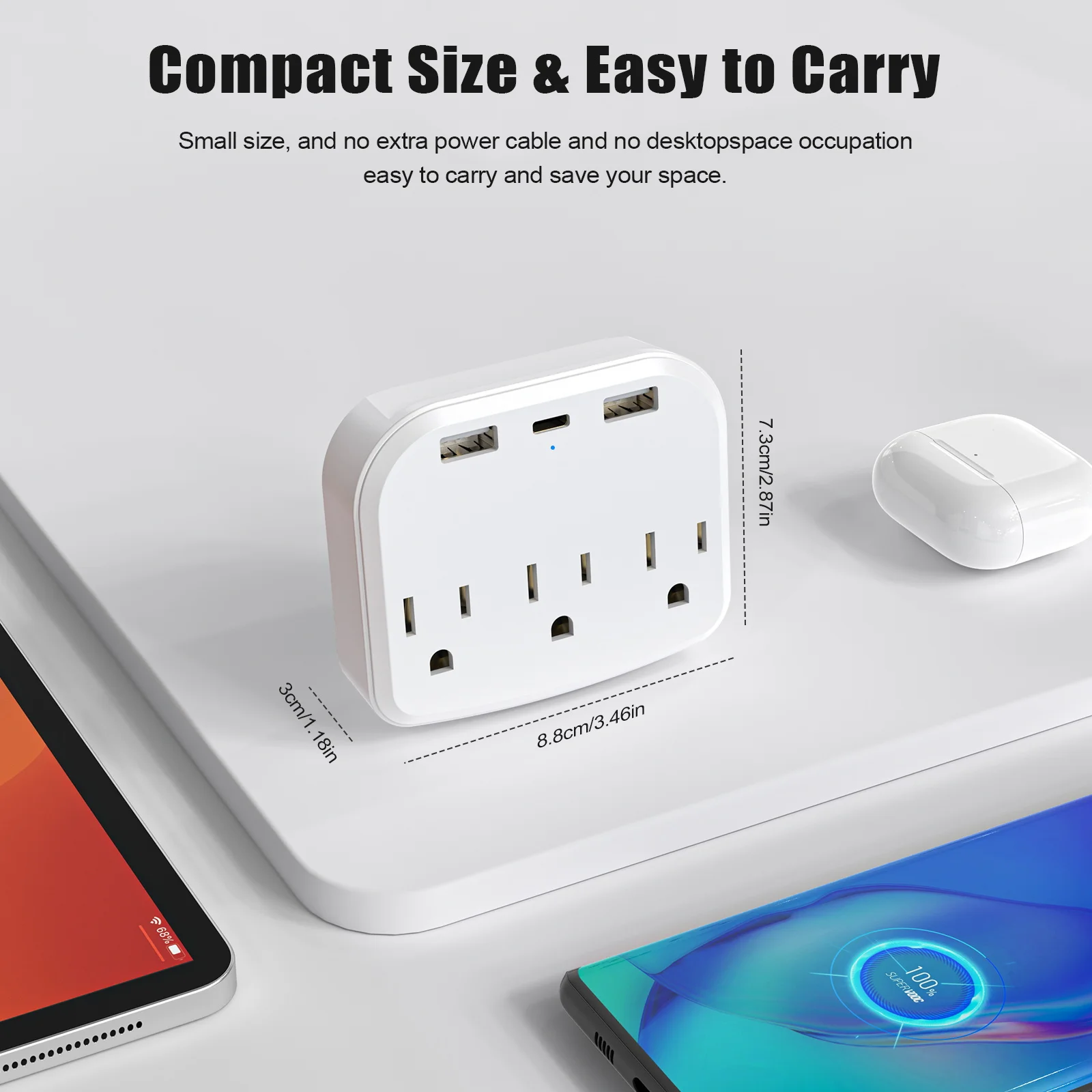 US Portable Power Socket Multiple Plug USB Socket Multifunctional Wall Outlet Extender with Type-C Fast Charging for Home