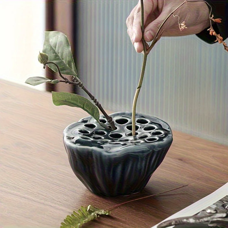 Ceramic Lotus Pod Flower Vase Japanese Chinese Zen Floral Arrangement Vase Small Porcelain Flower Pot Tea Tray Decor Ornament