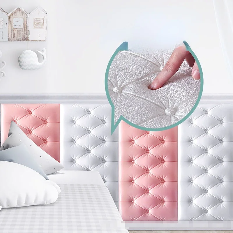 Waterproof bedhead 3D stereo wall stick reform leather lines self-adhesive wall padded home bedroom headboard protective cover