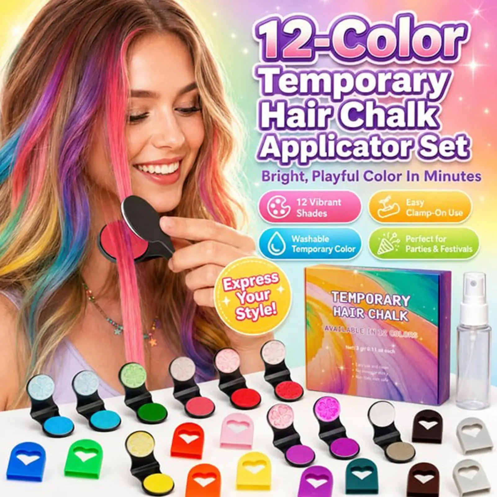 12 Color Temporary Hair Dye Chalk Colorful Hair Dye Pen Plant Hair Color Cream Disposable Washable Hair Coloring Stick