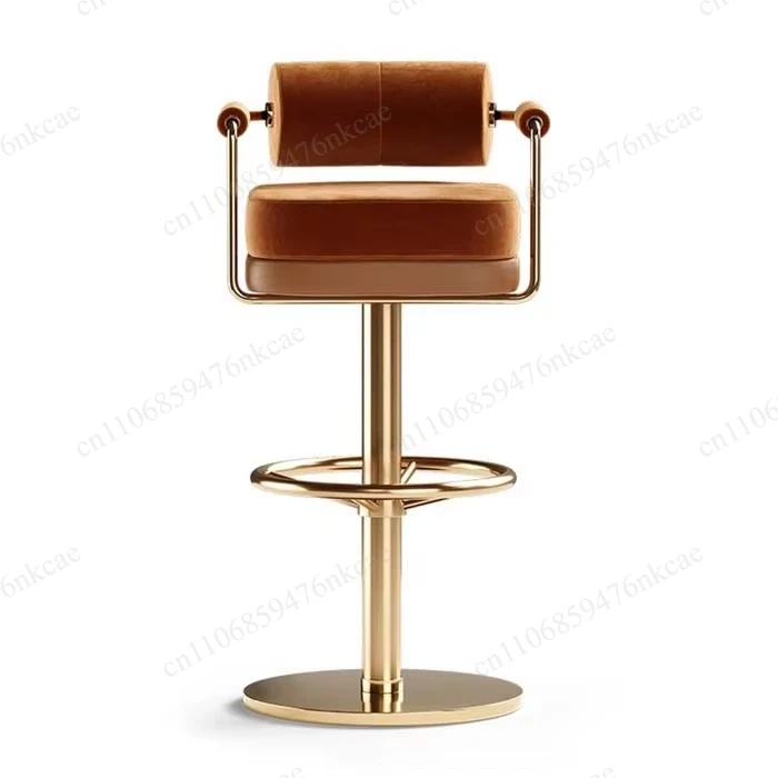 

Outdoor hotel lobby uses minimalist stainless steel bar chairs with modern design velvet upholstered bar stools
