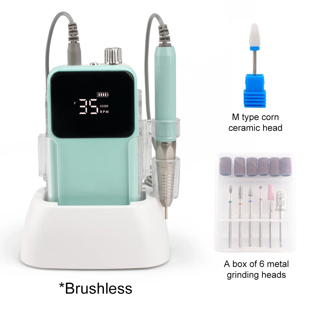 Rechthoek Desktop Draadloze Basis Borstelloze Nagelboormachine 35000 Rpm Boor Elektrisch Voor Manicure Pedicure Oplaadbare Batterij - afbeelding 1