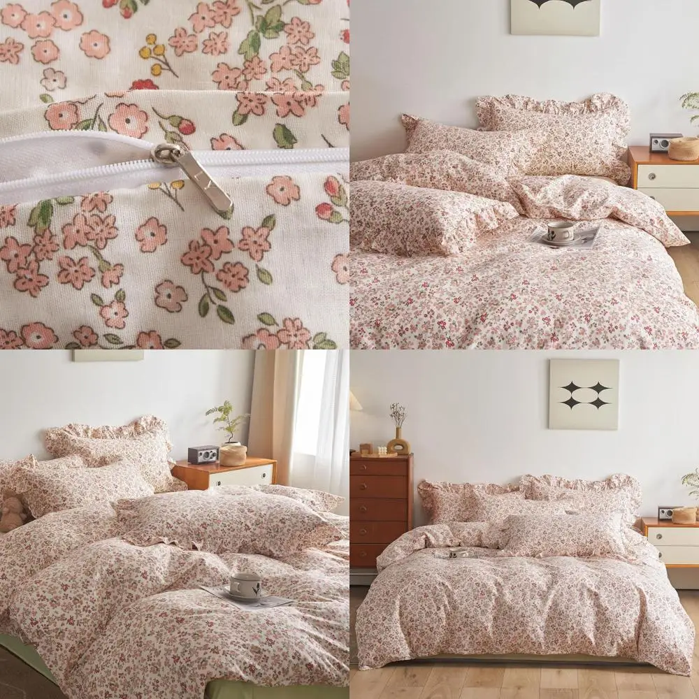 

Розовый комплект пододеяльников Twin Size с наволочками для девочек-подростков - пододеяльник в садовом стиле с цветочным узором, 68x86 дюймов