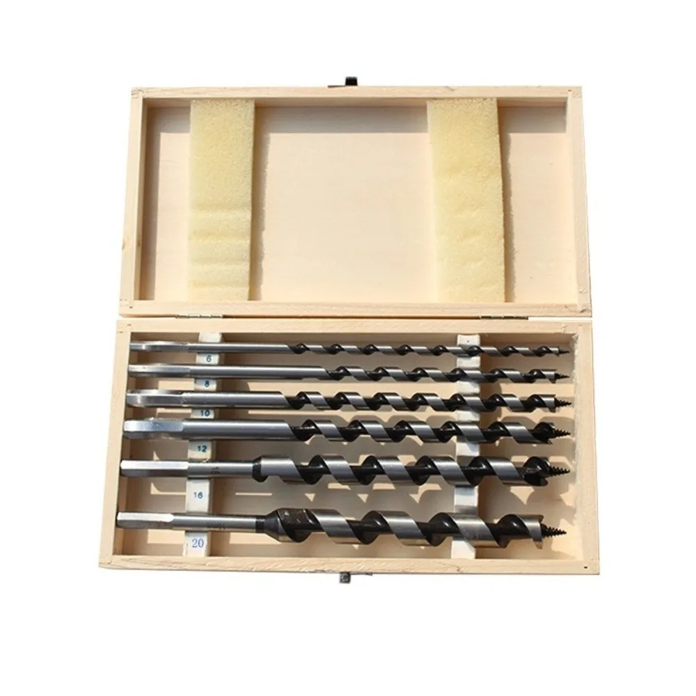 6pcs Hex Shank Auger Drill Bit Set 9 Inch Length Twist Design Ship Auger Bits 1/4 To 1 Inch Wooden Storage Box Long Auger Bits