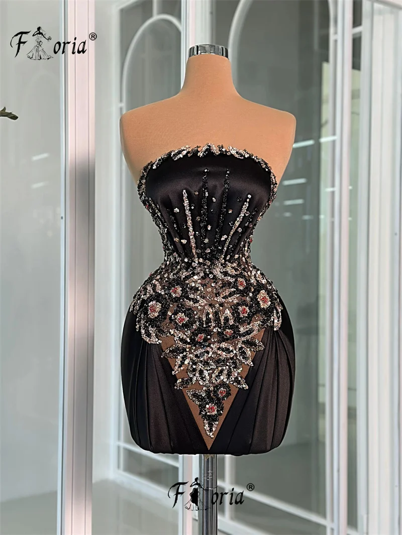 

Fashion Black Cocktail Dress Beaded Crystals Short Prom Dresses 2024 3D Flower Emboidery vestidos para eventos especiales