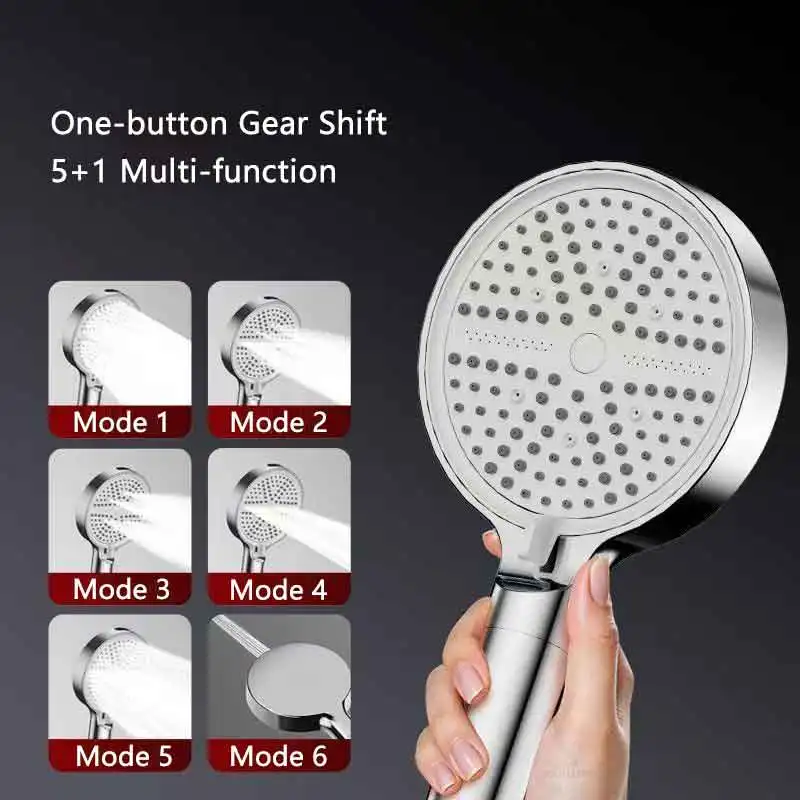 

Portable High Pressure Shower Head Water Saving Handheld 6 Spray Modes Adjustable Shower Head Hotel Bathroom Accessories