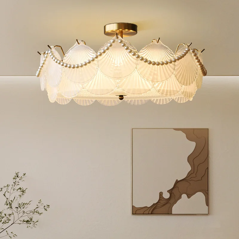 

French Country Pearl Crystal Ceiling Light Modern Romantic Bedroom Glass Chandelier Wedding Decor
