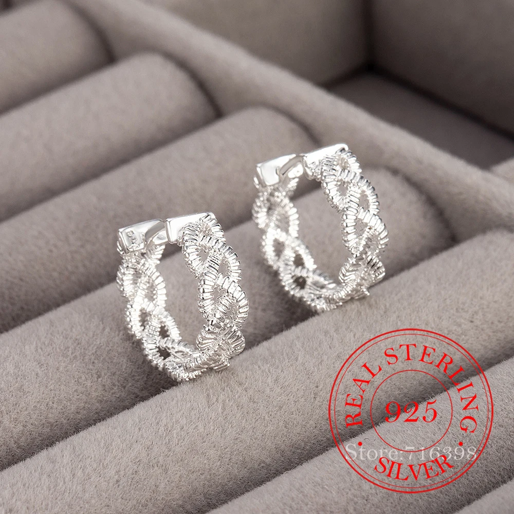 925 Sterling Silver Jewelry Luxury Twisted Hollow Pattern Hoop Earrings for Women Wedding Party Jewelry for Girls Friends Gift