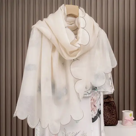 Pure cashmere scarf for women, lightweight style, ring-shaped cashmere neck protector scarf, sequined flower-edge shawl