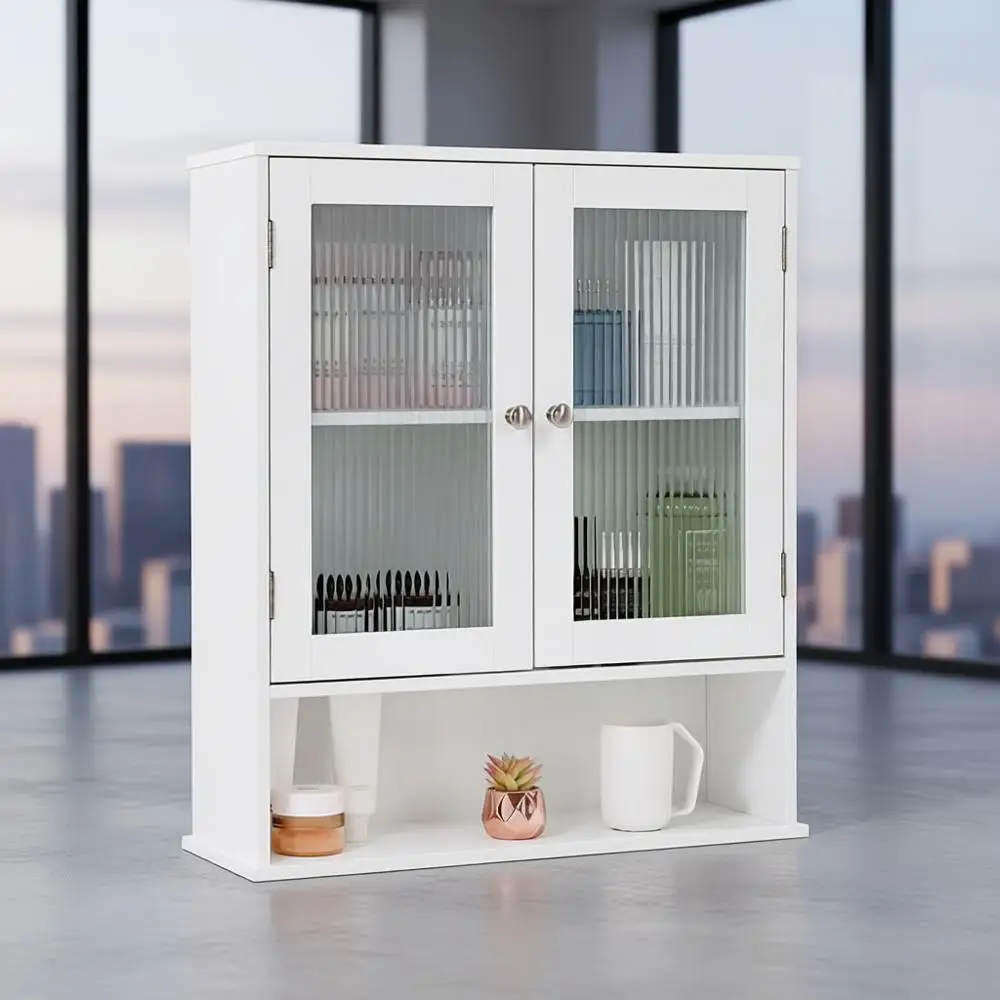 

Bathroom Wall Cabinet with Glass Door, Bathroom Cabinet Wall Mount with Open Shelf, Over The Toilet Wall Storage Cabinet, Bathro