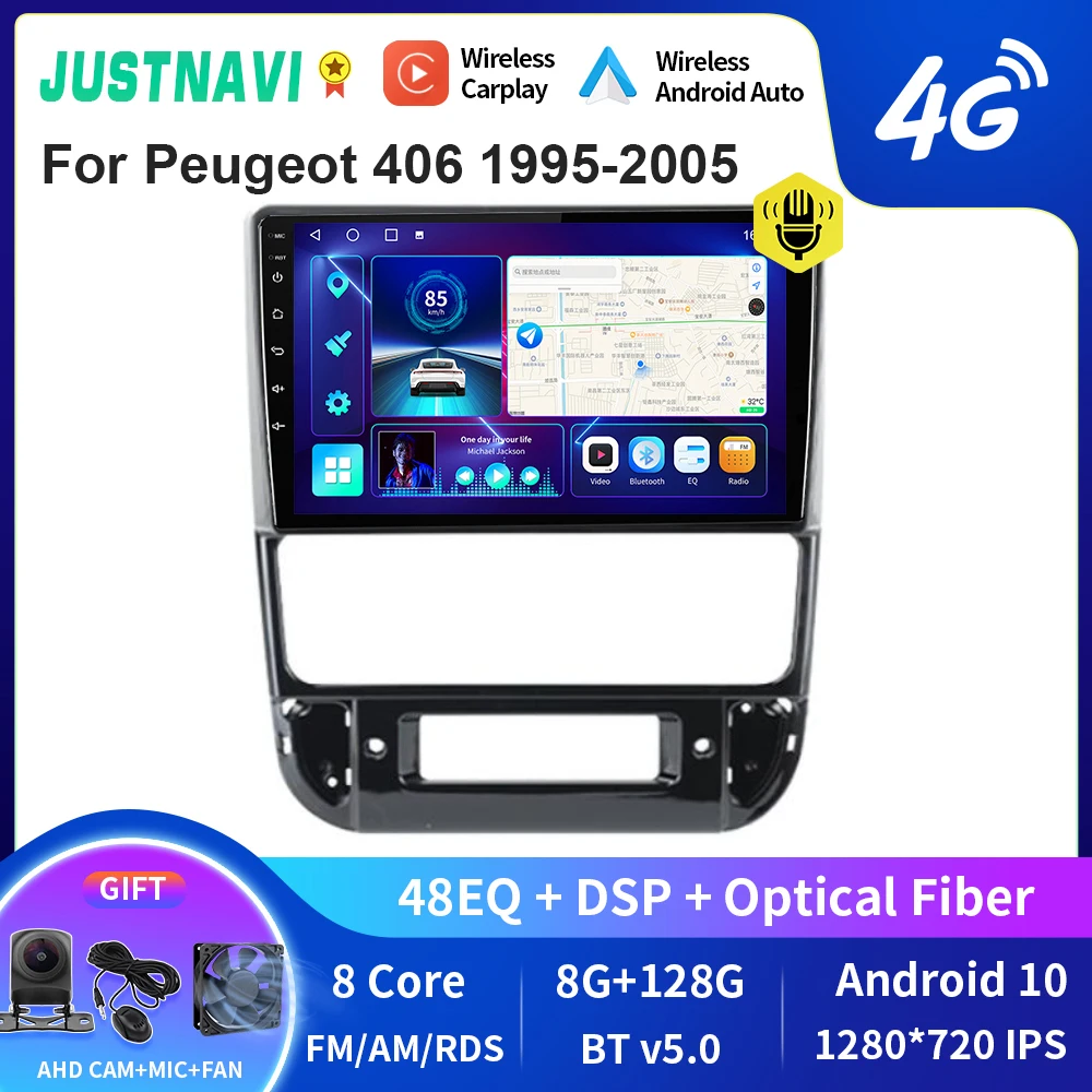 

JUSTNAVI QT10 Car Radio For Peugeot 406 1995-2005 Multimedia Video Player Navigation GPS Android Auto Autoradio Carplay Headunit