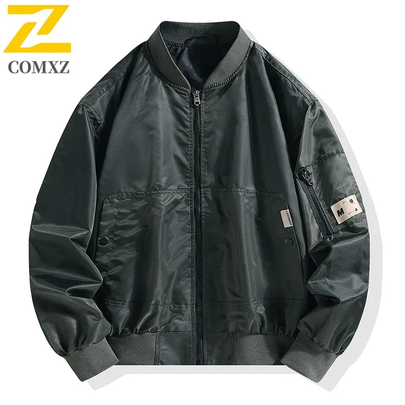 

Sports Casual Pilot Jacket Men's Workwear Style Outdoor Solid Color Versatile Baseball Design Breathable Windproof Fashion Coat