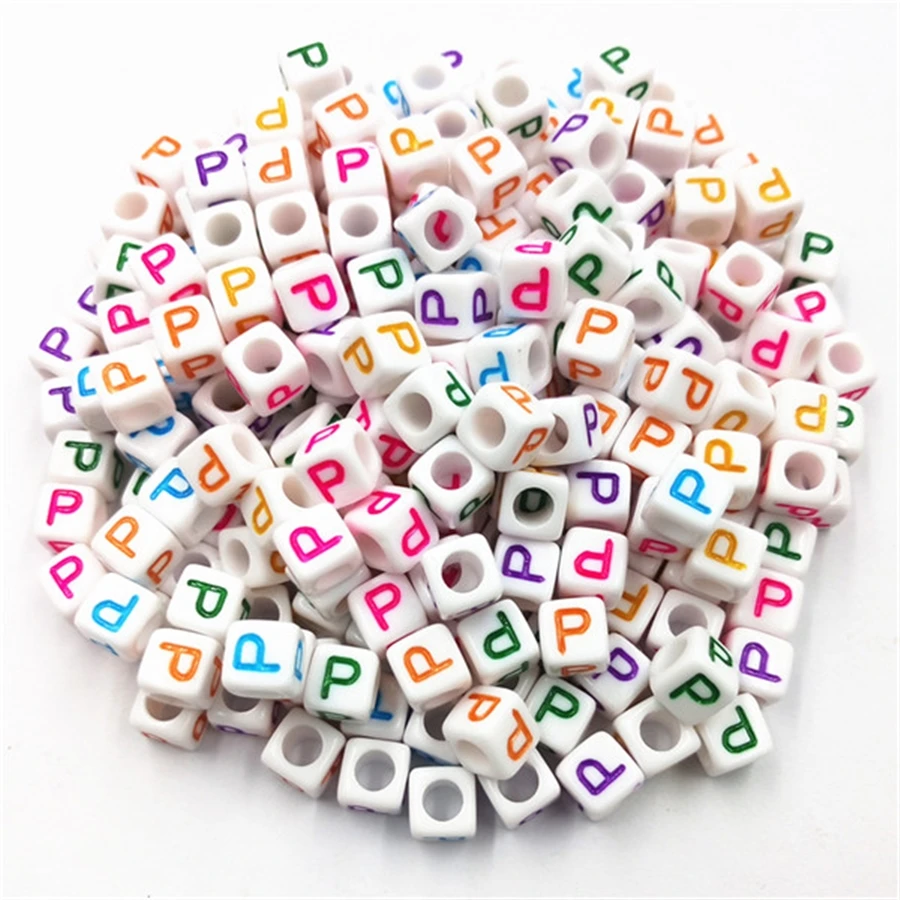 100Pcs/Set 6mm English Letter Square Acrylic Beads Big Hole Beads DIY Crafts For Jewelry Making Necklace Bracelet Wholesale