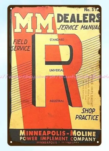 1939-1954 MINNEAPOLIS MOLINE TRACTOR MANUAL COVER metal tin sign tin garage