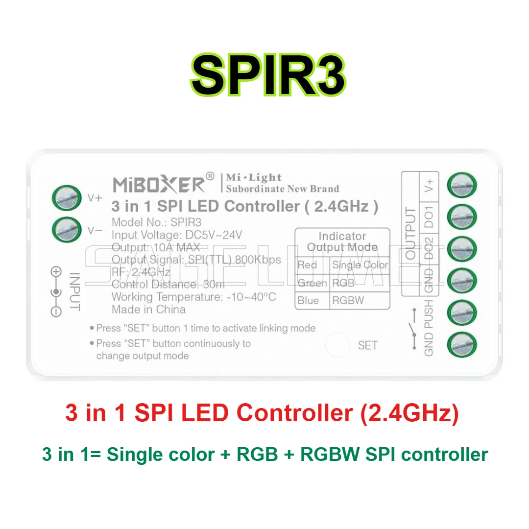 Miboxer SPIR3 3 in 1 ( Single color+RGB+RGBW ) SPI LED Controller B6 2.4G SPI Panel Remote for WS2811 WS2812 WS2815 LED strip