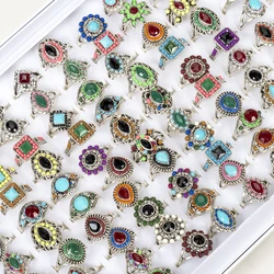 Wholesale Bulk 30 Pieces/Lot Vintage Stone Flower Rings For Women Fashion Jewelry Wedding Party Gift
