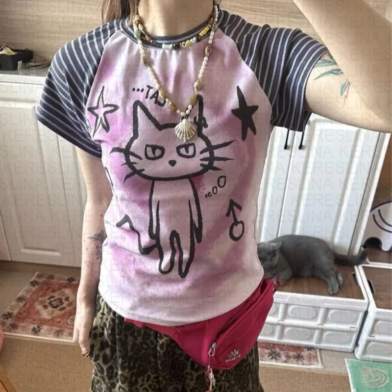 

New y2k niche subculture sweet Korean trendy printed sexy short sleeved sexy short skirt emo short sleeved T-shirt