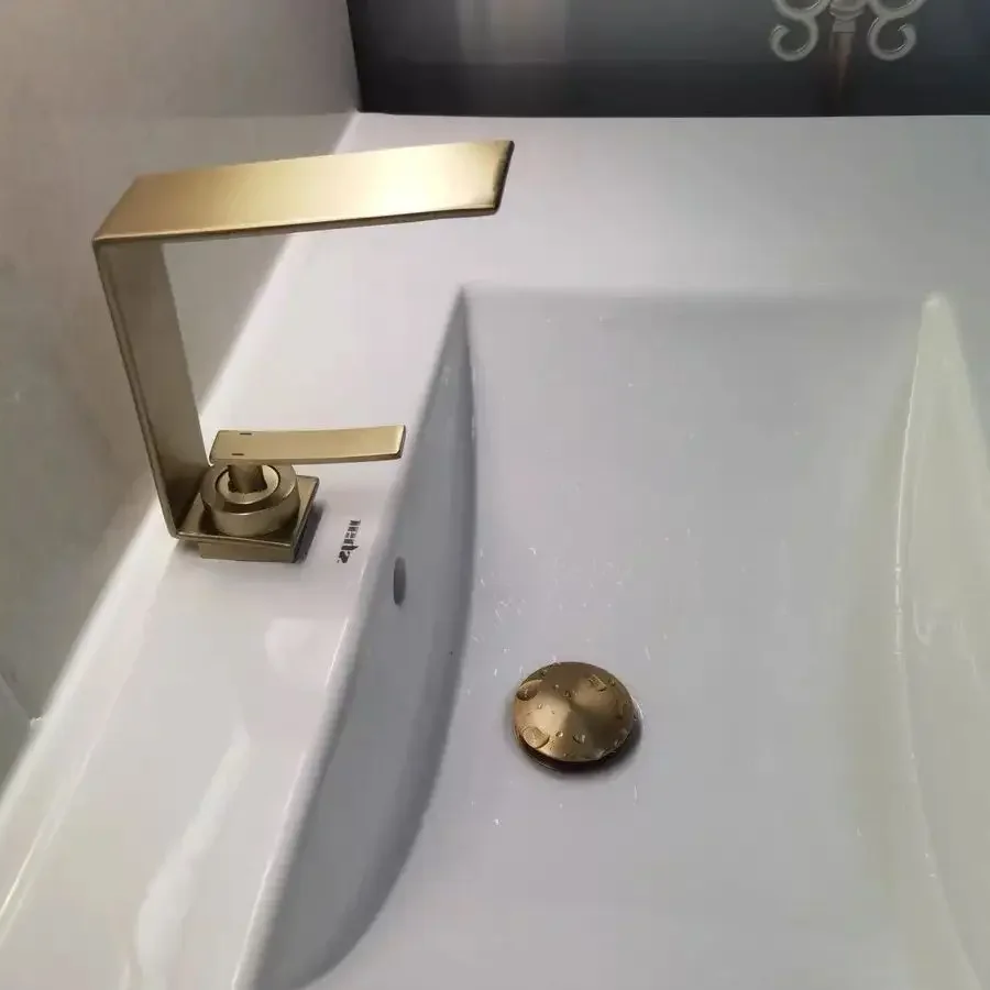 Waterfall Hot/Cold Brushed Gold Faucet for Sink Basin Stainless Steel Faucet for Bathroom Undermount Basin Home Use
