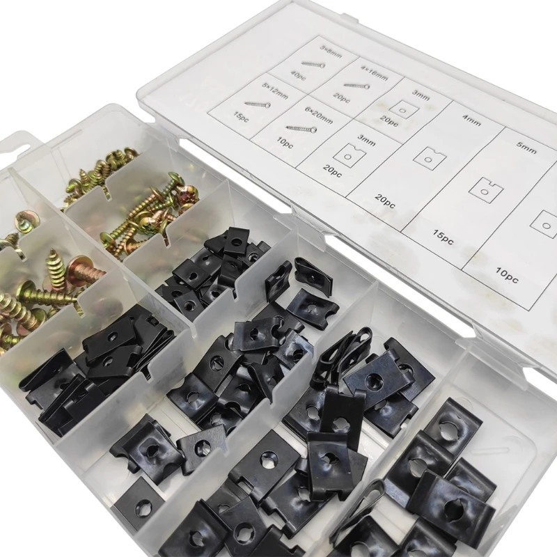 170pcs/set Metal Screw & Nut Clip Assortment Universal Car Screw & Nut Set Essential Fasteners for Vehicle Repair