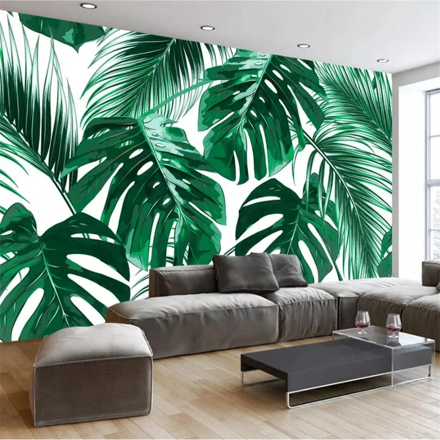 Custom wallpaper 3D Mural Nordic plants green leaves line TV background wall обои Southeast Asian Style Palm Tree Leaf Art Mural