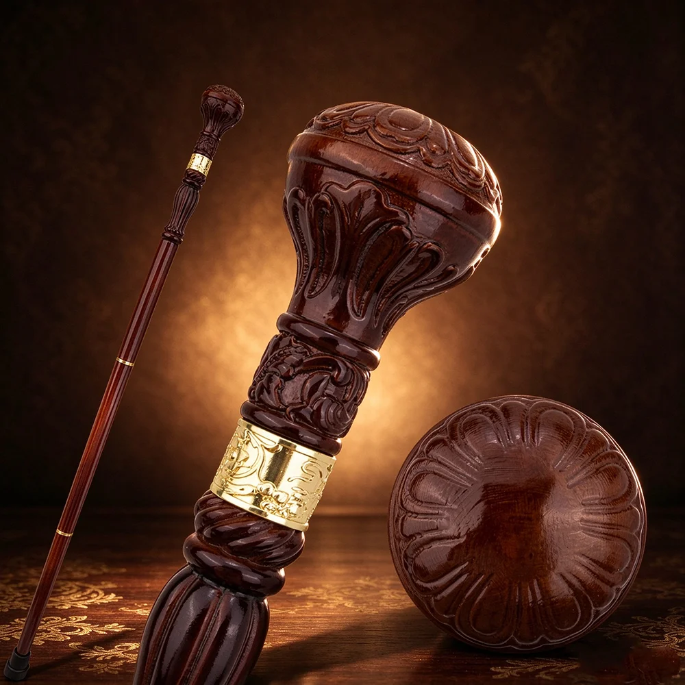 Vintage Hand Carved Wooden Walking Cane for Men Victorian Gentleman Costume Prop Walking Stick Party Cosplay Collection