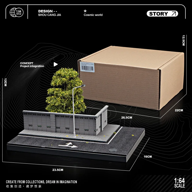 X-T 1:64 Simulado Rua com Luzes de Rua Modelo de Estacionamento de Carro Modelo de Exibição de Cena de Rua de Cidade em Miniatura
