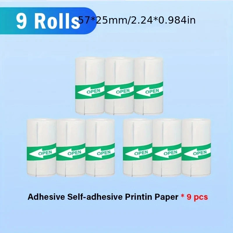 9 Rollen Mini-Drucker papier Thermo etiketten aufkleber buntes selbst klebendes selbst klebendes Papier für kabellosen Foto drucker 57mm