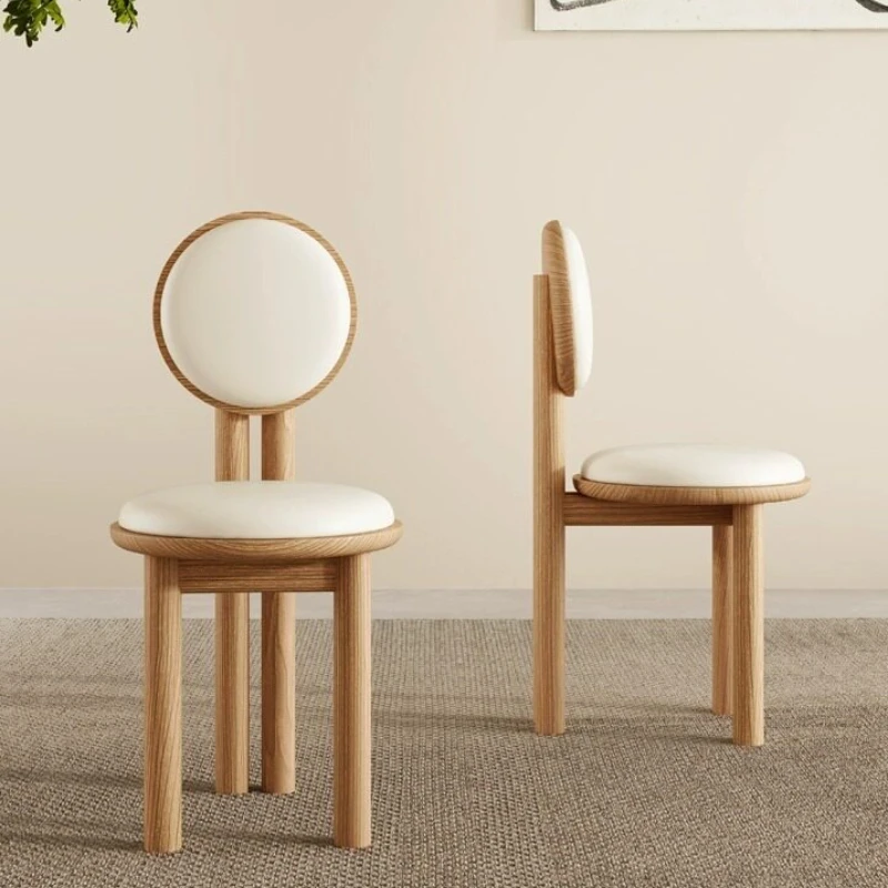 Solid Wood Vanity Chair Cream Style Dressing Stool High Weight Capacity Comfortable Backrest for Bedroom Living Room Makeup Seat