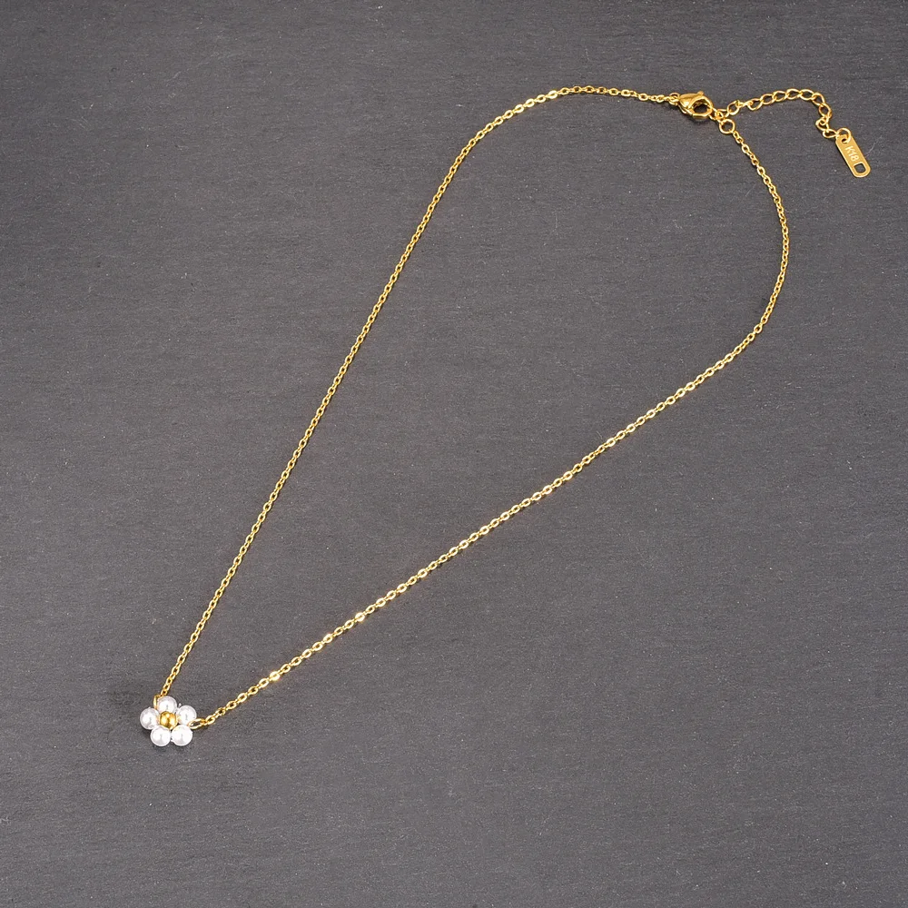 316L Stainless Steel Handmade Pearl Flower Pendant Necklace Women's elegant Daisy wedding Bridesmaid Jewelry accessories