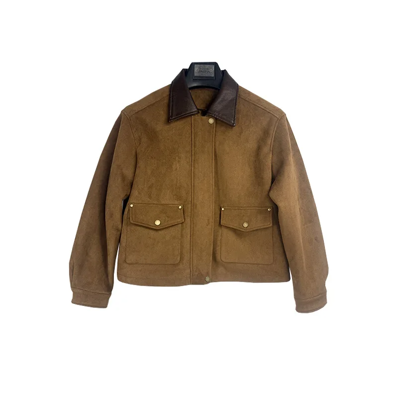 Vintage amerikanische Kunstpelzjacke Damen Kurz Biker Mantel Retro Stil Oberbekleidung Lederjacke Damen