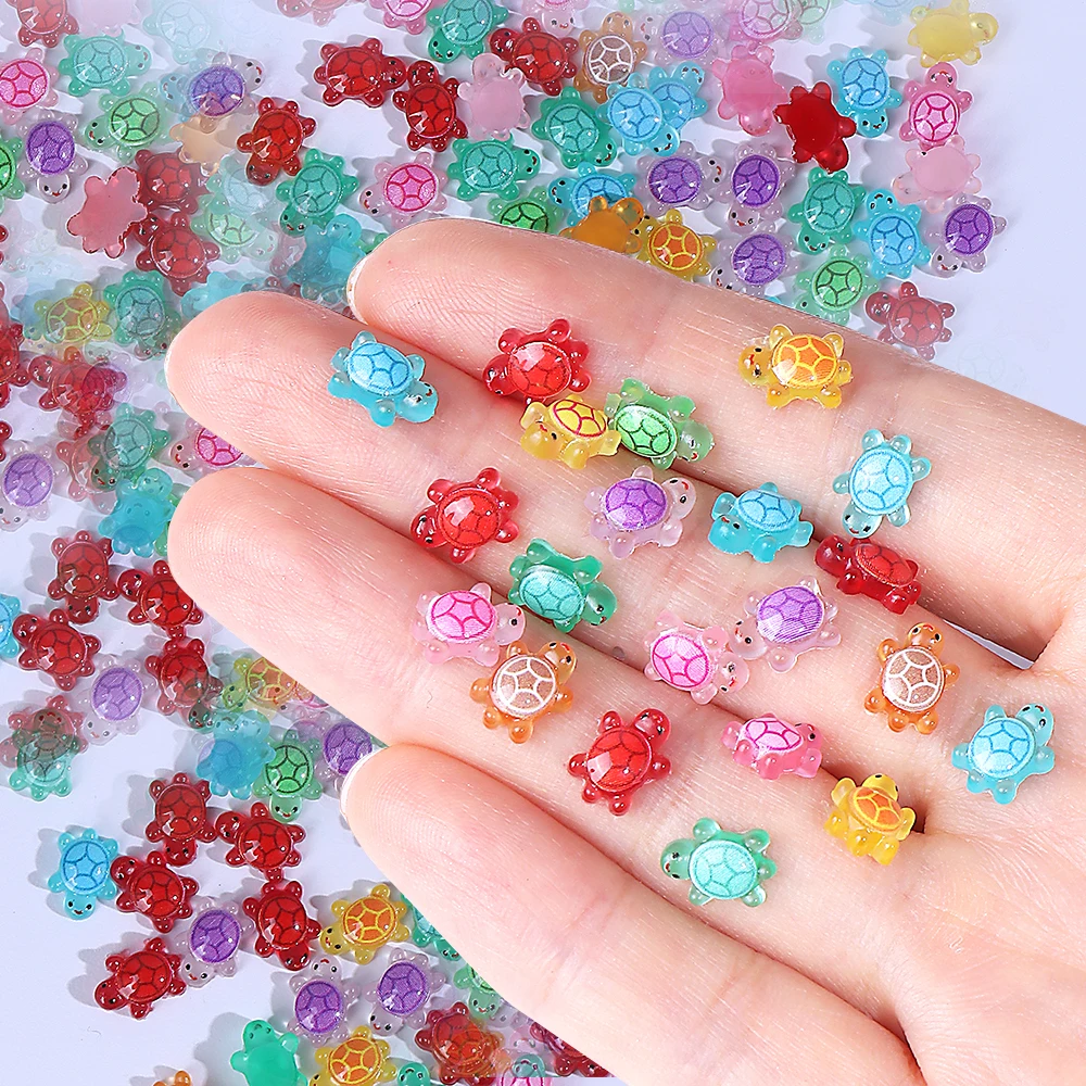 50/100pcs Mixed Mini Luminous Turtle Nail Charms 3D Dopamine Colored Resin Nail Art Decorations DIY Crafts Manicure Accessories